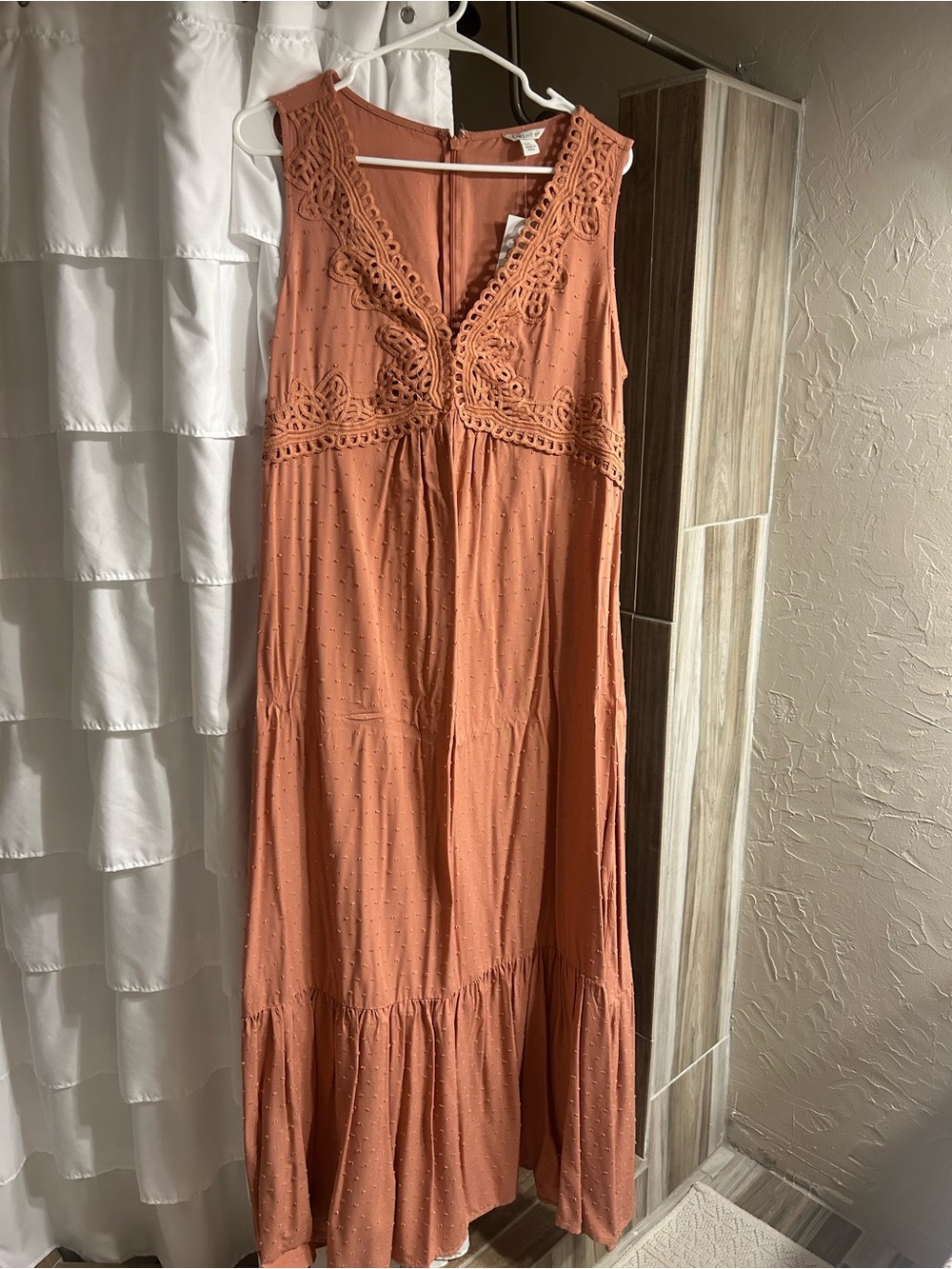 Cato Sleeveless Crochet-Detail Maxi Dress - Rust Orange